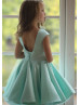 Mint Satin Open Back Flower Girl Dress